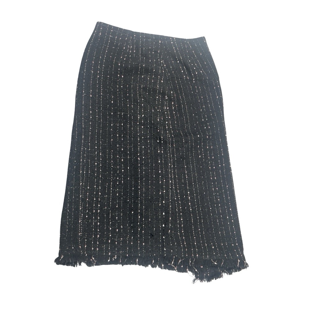 Vintage Selene Sport Tweed, Pencil Skirt With Fringe Black And Pink Size 8